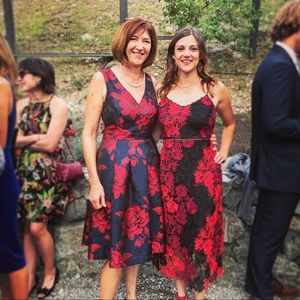 Black and red floral cocktail crochet lace dress